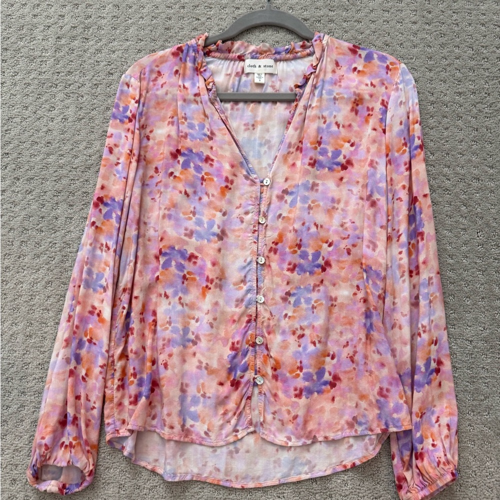 Cloth + Stone Floral Button-Up Blouse - Pink and Purple
